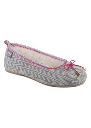 Totes Isotoner Grey Herringbone Ballet Slipper