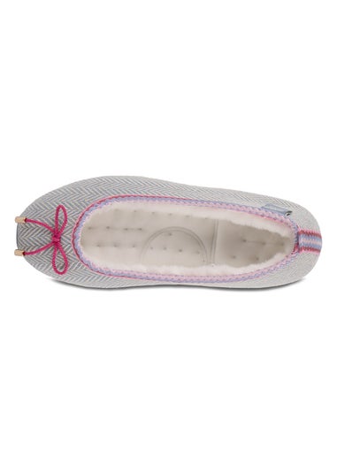 Totes Isotoner Grey Herringbone Ballet Slipper