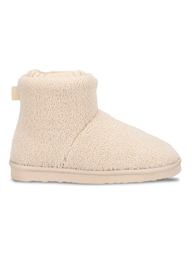 Totes Isotoner Cream Borg Boot With Cuff Detail