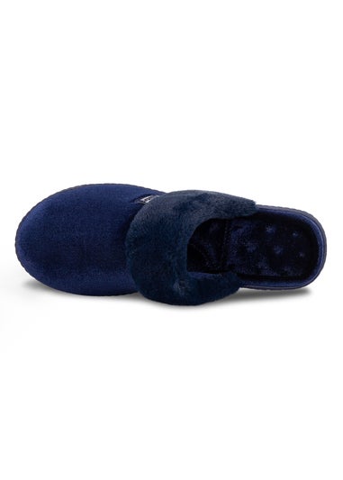 Totes Isotoner Navy Sparkle Velour Heeled Mule