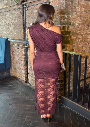 AX Paris Plum Lace Overlay Off The Shoulder Midi Dress