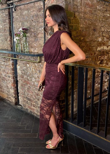 AX Paris Plum Lace Overlay Off The Shoulder Midi Dress