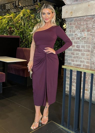 AX Paris Dark Plum One Sleeve Knot Skirt Midi Dress