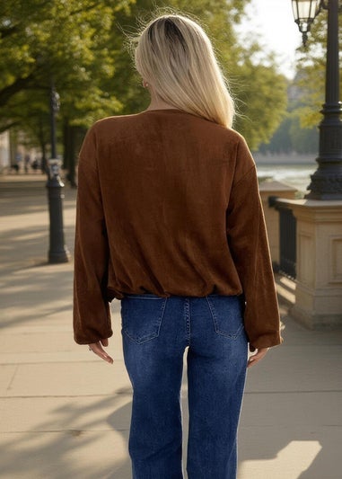 AX Paris Tan Faux Suede Bubble Hem Bomber Jacket