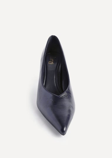Linzi Bellamy Navy Faux Leather V-Cut Vamp Court Heels