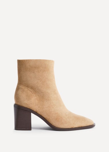 Linzi Orlando Beige Faux Suede Block Heeled Ankle Boot