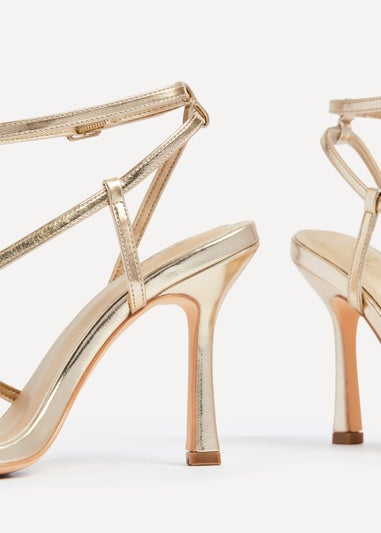 Linzi Savannah Gold Faux Leather Strappy Stiletto High Heel
