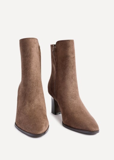 Linzi Thorn Brown Suede Stacked Block Heel Ankle Boot