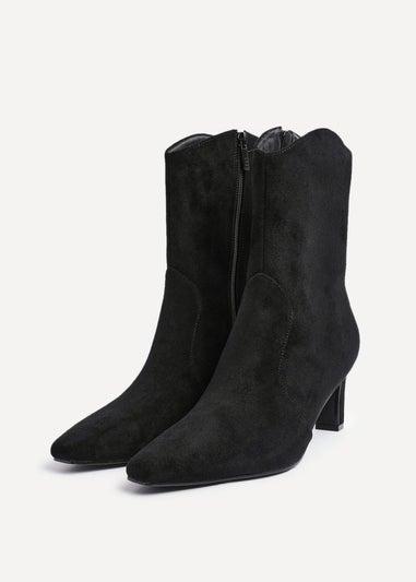 Linzi Calabasas Black Faux Suede Western Inspired Heeled Boot