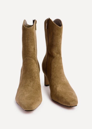 Linzi Calabasas Sand Faux Suede Western Inspired Heeled Boot