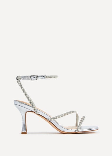 Linzi Ruma Wide Fit Silver Faux Leather Diamante Heeled Sandal
