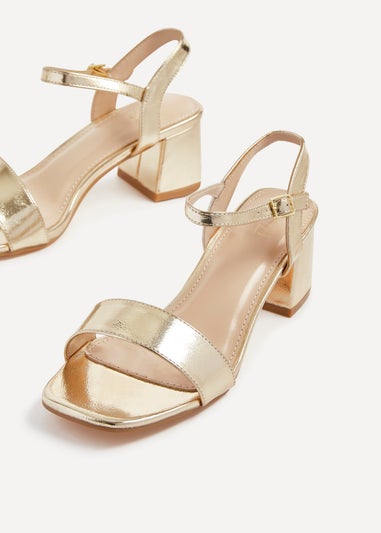 Linzi Darcie Gold Faux Leather Low Chunky Block Heeled Sandal