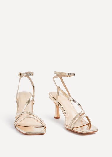 Linzi Cassie Wide Fit Gold Faux Leather Strappy Square Toe Heeled Sandal