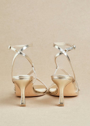 Linzi Cassie Wide Fit Gold Faux Leather Strappy Square Toe Heeled Sandal