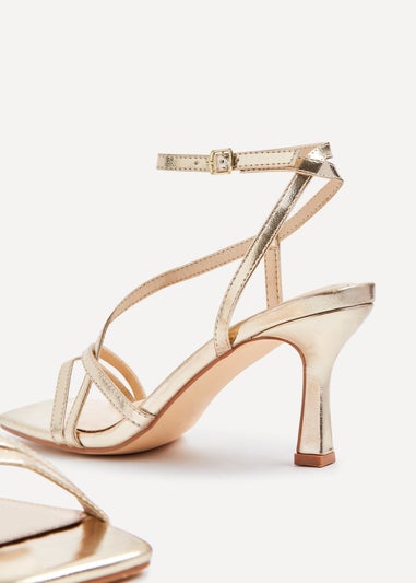 Linzi Cassie Wide Fit Gold Faux Leather Strappy Square Toe Heeled Sandal