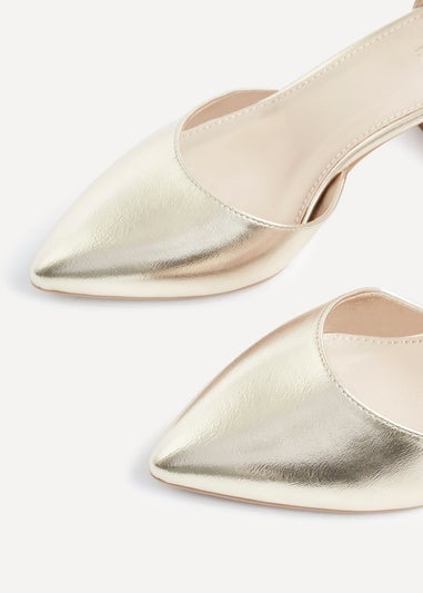 Linzi Davina Wide Fit Gold Faux Leather Court Heel
