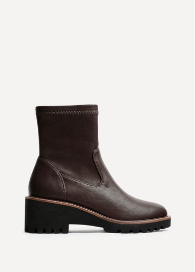 Linzi Trish Brown Faux Leather Wedged Heel Ankle Boot