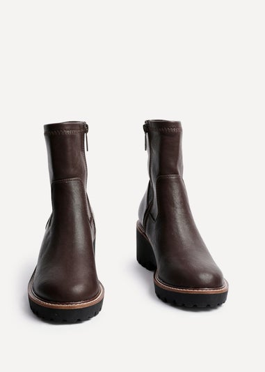 Linzi Trish Brown Faux Leather Wedged Heel Ankle Boot