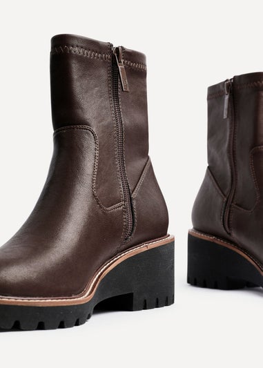 Linzi Trish Brown Faux Leather Wedged Heel Ankle Boot