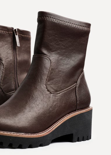 Linzi Trish Brown Faux Leather Wedged Heel Ankle Boot