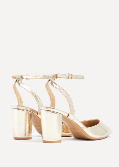Linzi Rendall Gold Faux Leather Open Back Block Heeled Court Shoe