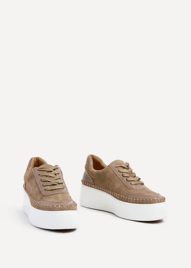 Linzi Harlem Mocha Faux Suede And Leather Mix Platform Trainer