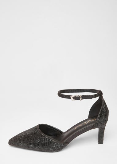 Quiz Black Wide Fit Diamante Court Heels