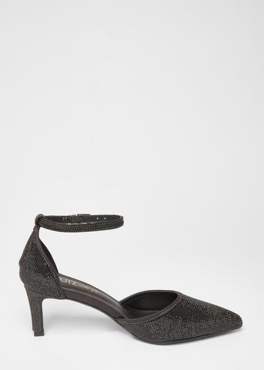Quiz Black Wide Fit Diamante Court Heels