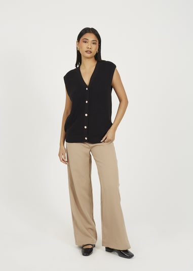 Brave Soul Black V-Neck Fisherman Knit Waistcoat