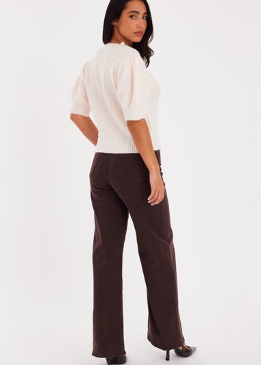 Quiz Cream Puff Sleeve Knit Jumper