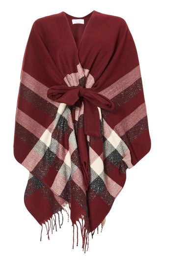 Quiz Burgundy Checked Cape