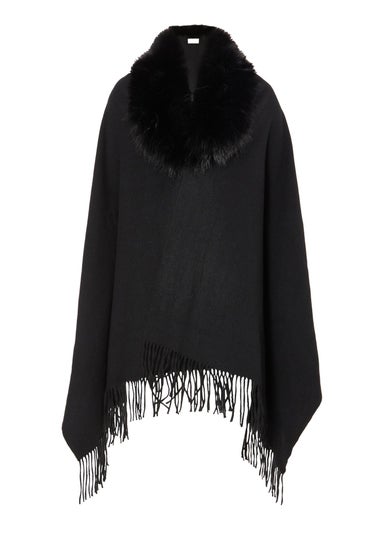 Quiz Black Long Knit Tassel Cape