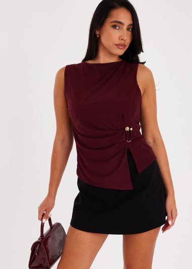 Quiz Burgundy Buckle Side Top