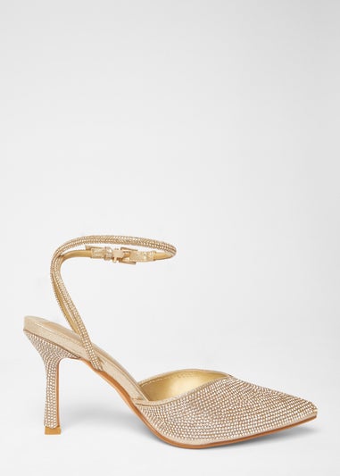 Quiz Gold Wide Fit Embellished Court Heels