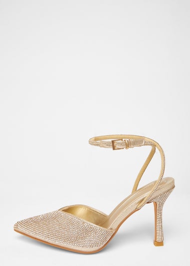 Quiz Gold Wide Fit Embellished Court Heels
