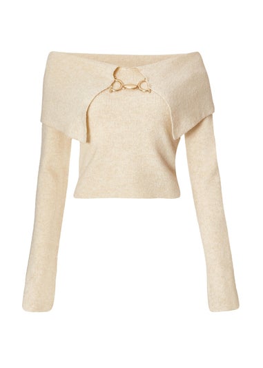 Quiz Stone Bardot Chain Front Jumper