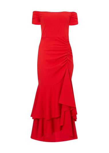 Quiz Red Ruffle Hem Midaxi Dress
