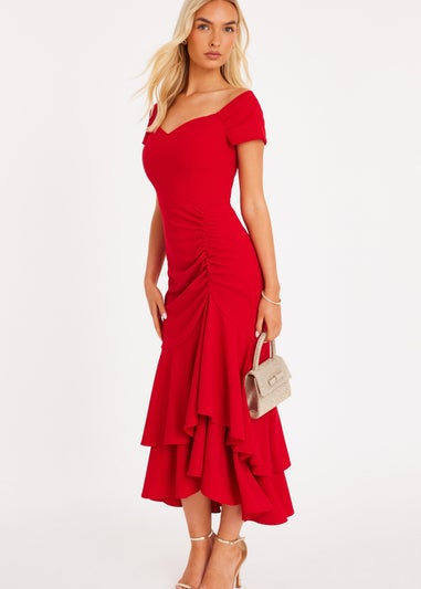 Quiz Red Ruffle Hem Midaxi Dress