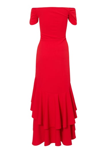 Quiz Red Ruffle Hem Midaxi Dress