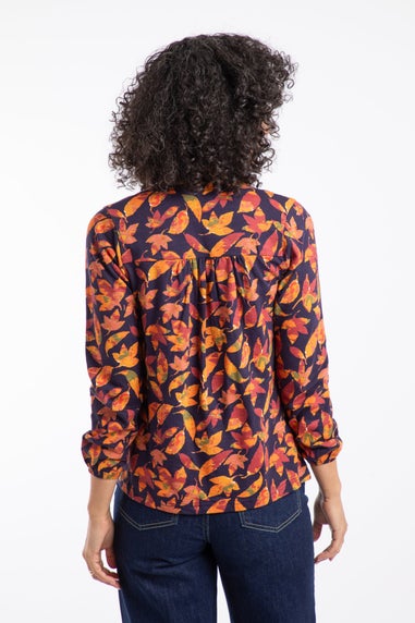 Weird Fish Night Blue Brooke Printed V Neck Jersey Top