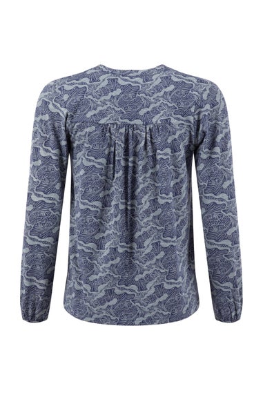 Weird Fish Mid Blue Brooke Printed V Neck Jersey Top