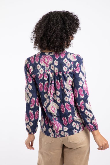 Weird Fish Petrol Blue Brooke Printed V Neck Jersey Top