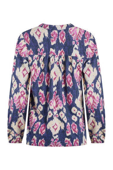 Weird Fish Petrol Blue Brooke Printed V Neck Jersey Top