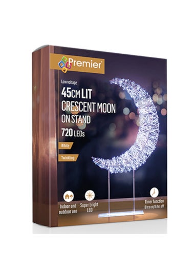 Premier Decorations Silver Table Top Crescent Moon with 720 Twinkling White LEDs