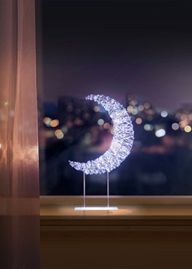 Premier Decorations Silver Table Top Crescent Moon with 720 Twinkling White LEDs