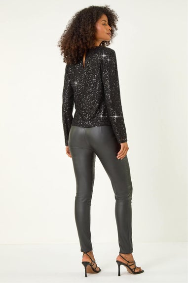 Dusk Black Sequin Long Sleeve Stretch Top
