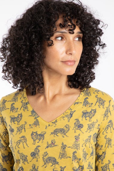 Weird Fish Tarragon Laveda 3/4 Sleeve Printed V Neck T-Shirt