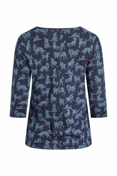 Weird Fish Dark Navy Laveda 3/4 Sleeve Printed V Neck T-Shirt