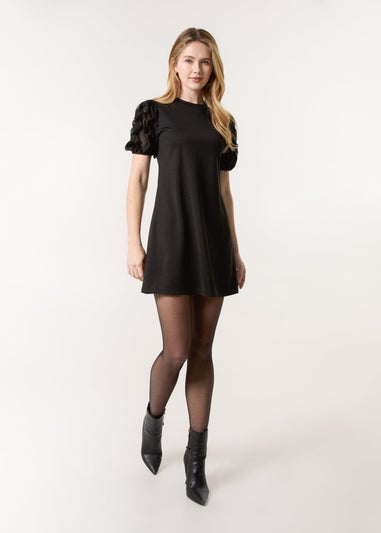 Blue Vanilla Black Textured Sleeve Mini Dress