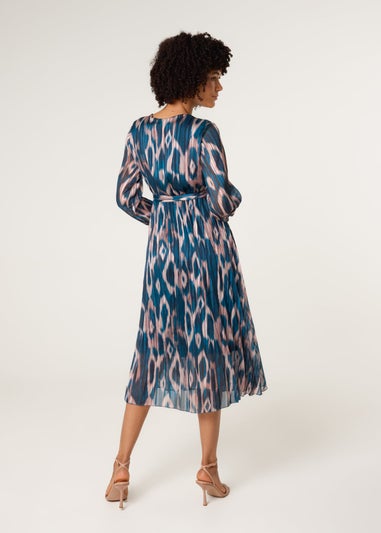 Blue Vanilla Turquoise Crossover Metallic Pleated Dress